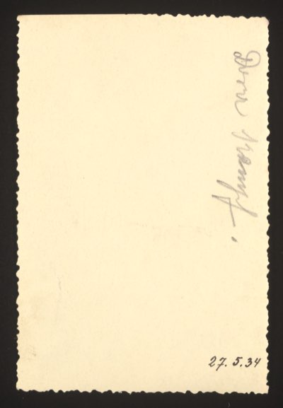 ANNOTATION ON PHOTO (back, handwritten): Name (written vertically): 